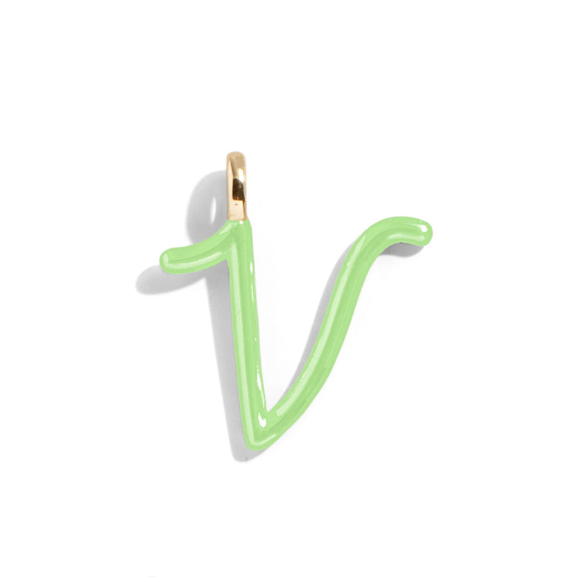 Custom Matcha Green Enamel Script Letter Charm - V-Blues Comming
