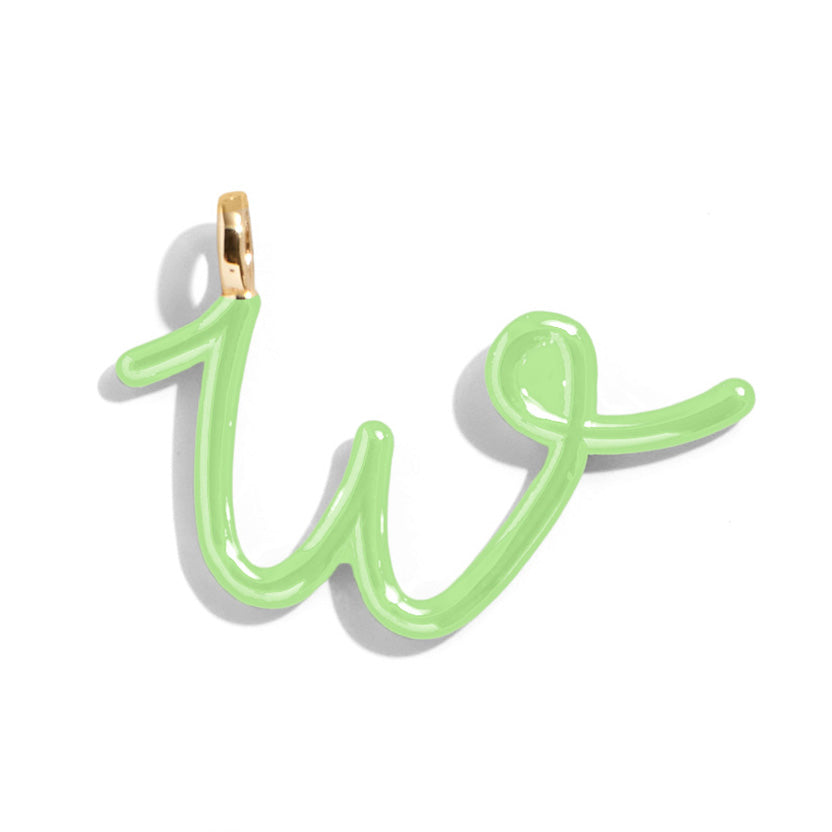 Custom Matcha Green Enamel Script Letter Charm - W-Blues Comming