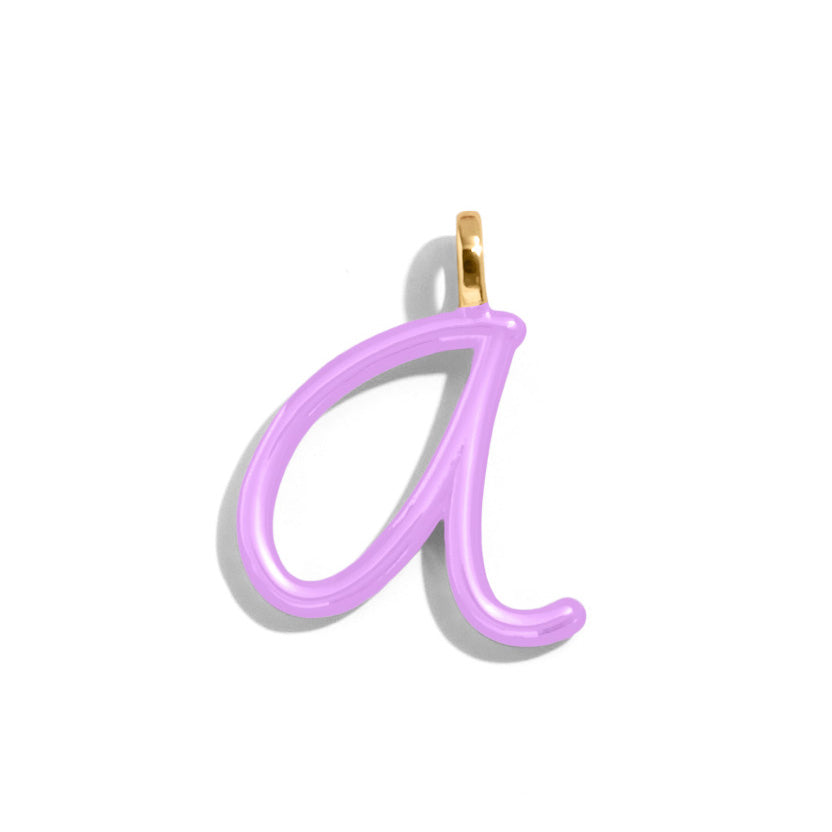 Custom Lilac Enamel Script Letter Charm - A-Blues Comming