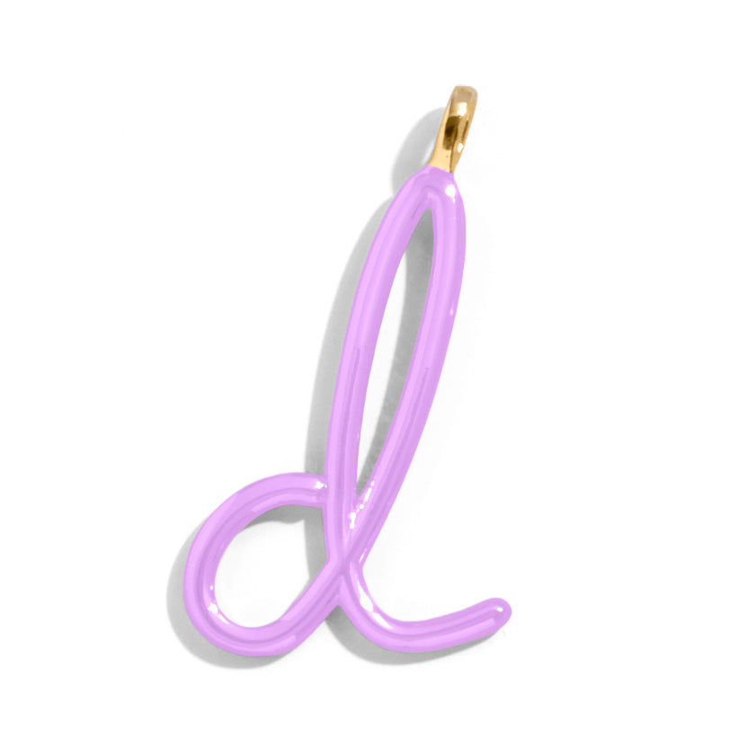 Custom Lilac Enamel Script Letter Charm - D-Blues Comming