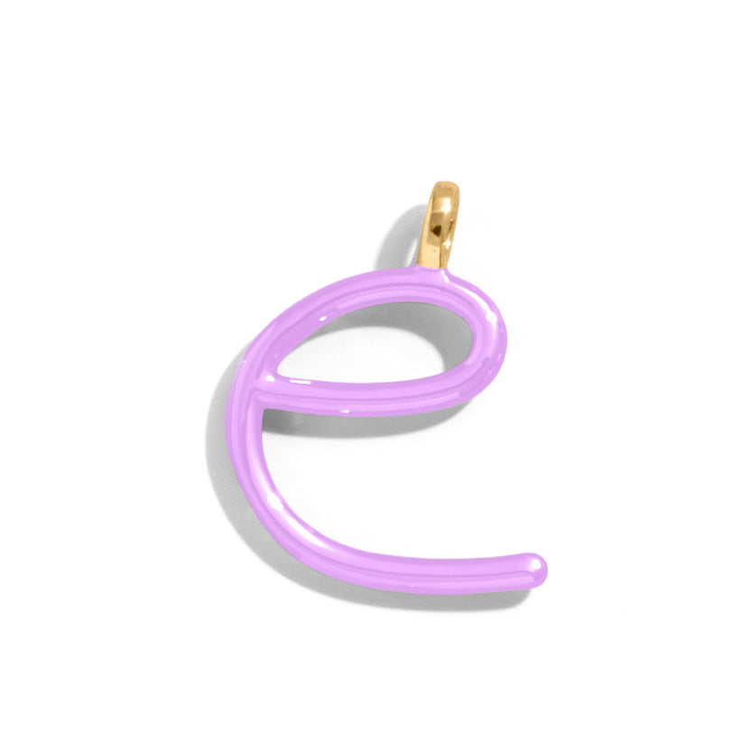 Custom Lilac Enamel Script Letter Charm - E-Blues Comming