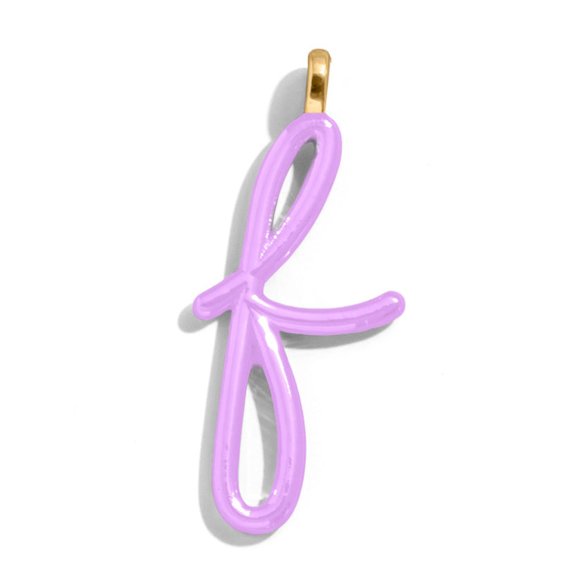 Custom Lilac Enamel Script Letter Charm - F-Blues Comming