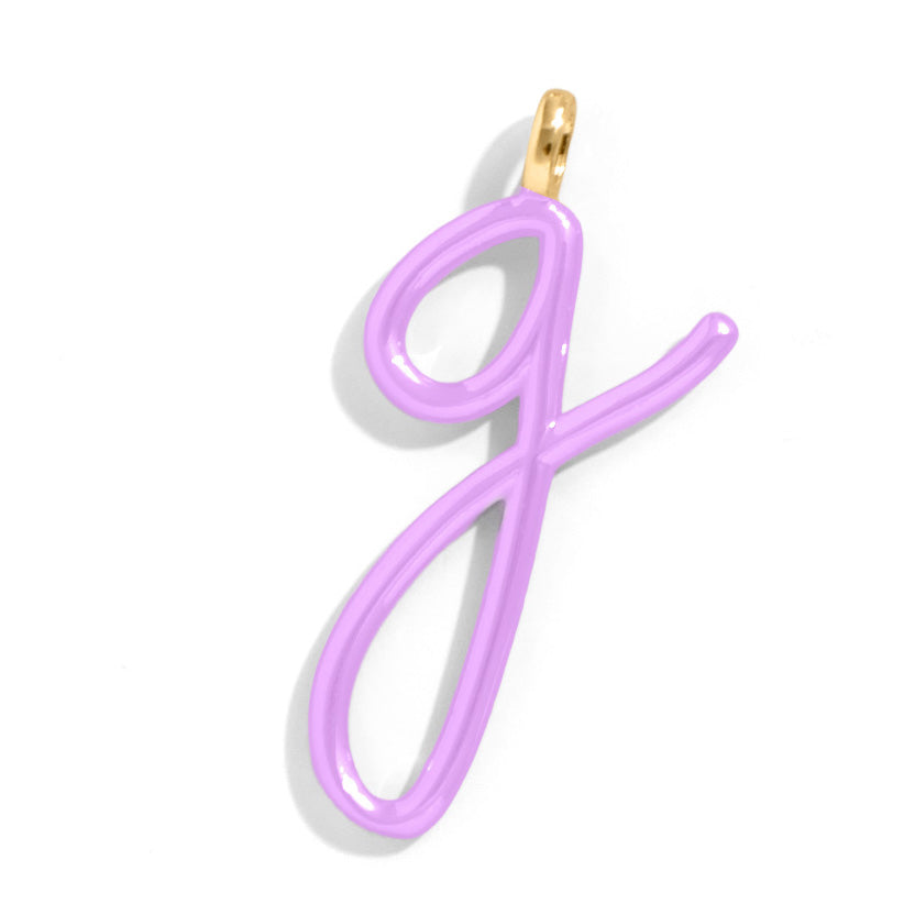 Custom Lilac Enamel Script Letter Charm - G-Blues Comming