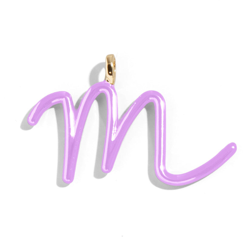 Custom Lilac Enamel Script Letter Charm - M-Blues Comming