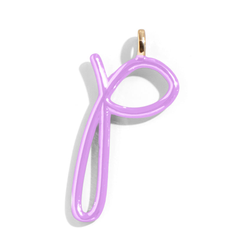 Custom Lilac Enamel Script Letter Charm - P-Blues Comming