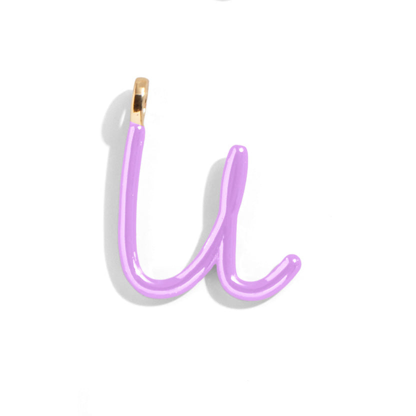 Custom Lilac Enamel Script Letter Charm - U-Blues Comming