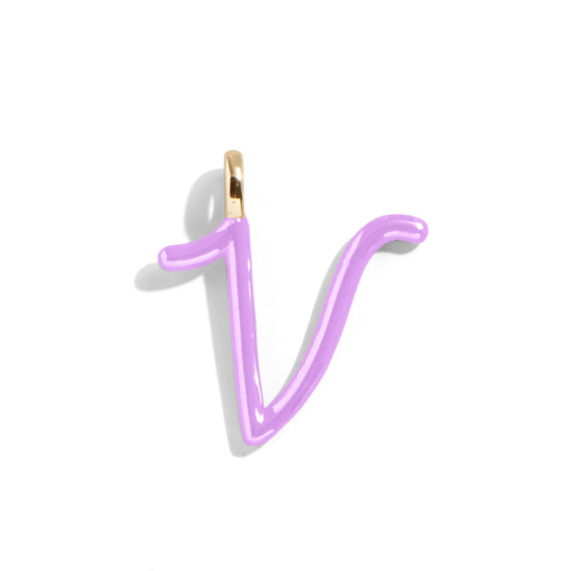Custom Lilac Enamel Script Letter Charm - V-Blues Comming