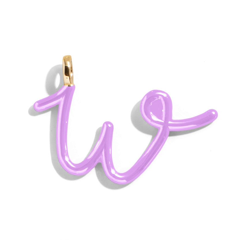 Custom Lilac Enamel Script Letter Charm - W-Blues Comming