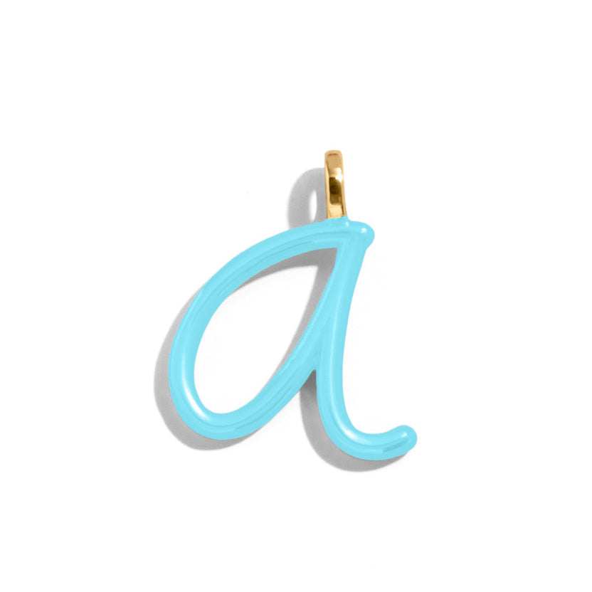 Custom Turquoise Enamel Script Letter Charm - A-Blues Comming