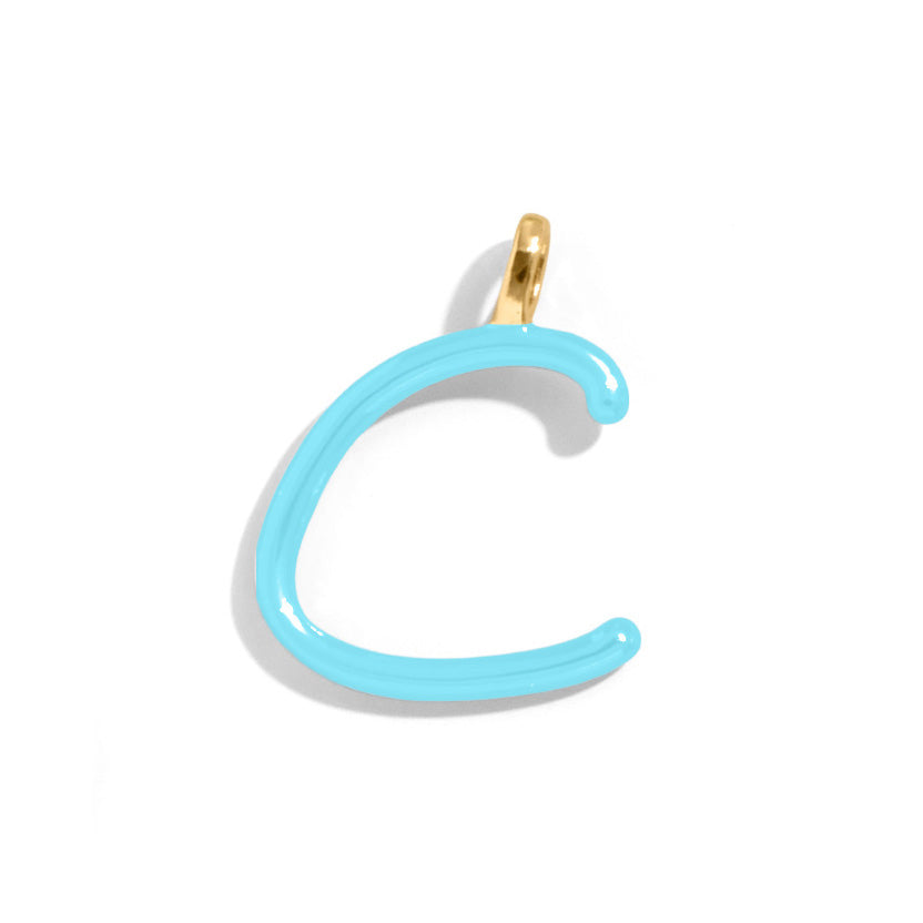 Custom Turquoise Enamel Script Letter Charm - C-Blues Comming