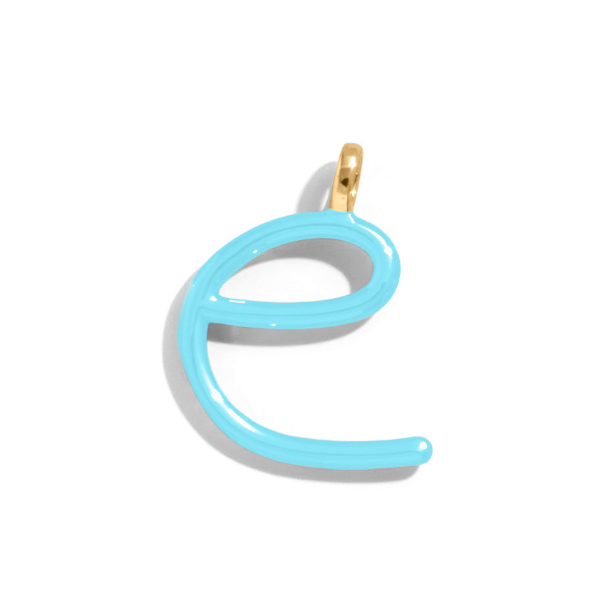 Custom Turquoise Enamel Script Letter Charm - E-Blues Comming
