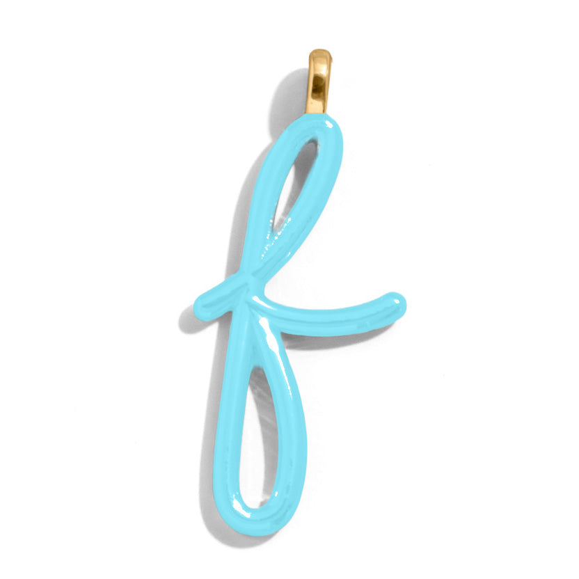 Custom Turquoise Enamel Script Letter Charm - F-Blues Comming