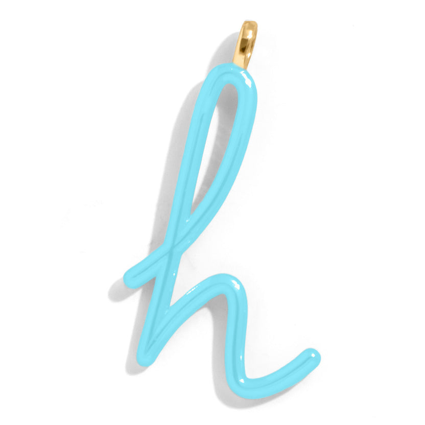 Custom Turquoise Enamel Script Letter Charm - H-Blues Comming