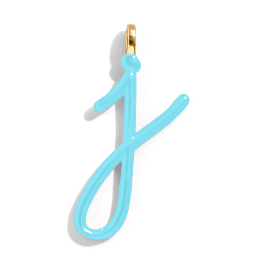 Custom Turquoise Enamel Script Letter Charm - J-Blues Comming