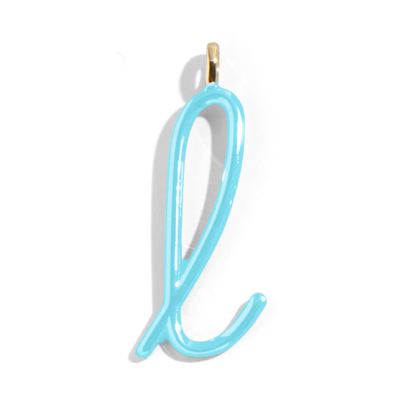 Custom Turquoise Enamel Script Letter Charm - L-Blues Comming