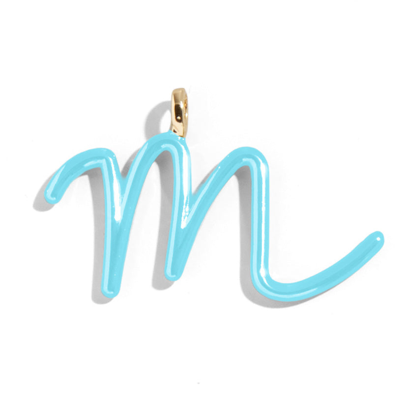 Custom Turquoise Enamel Script Letter Charm - M-Blues Comming