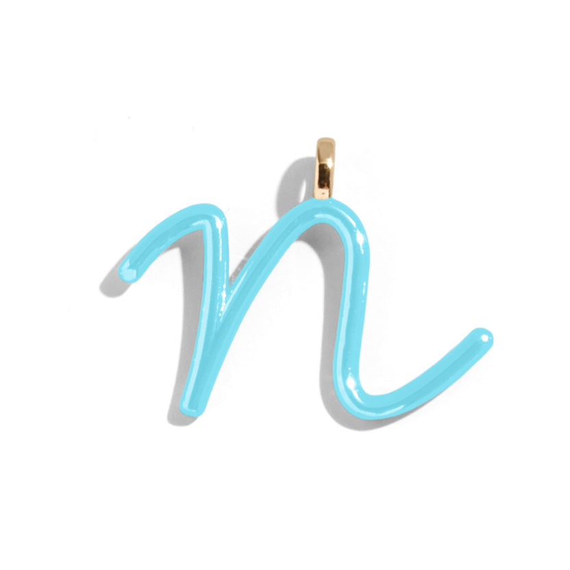 Custom Turquoise Enamel Script Letter Charm - N-Blues Comming
