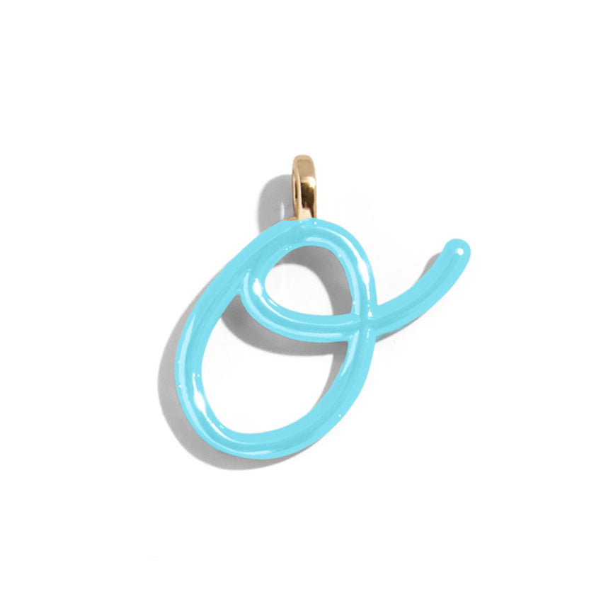 Custom Turquoise Enamel Script Letter Charm - O-Blues Comming