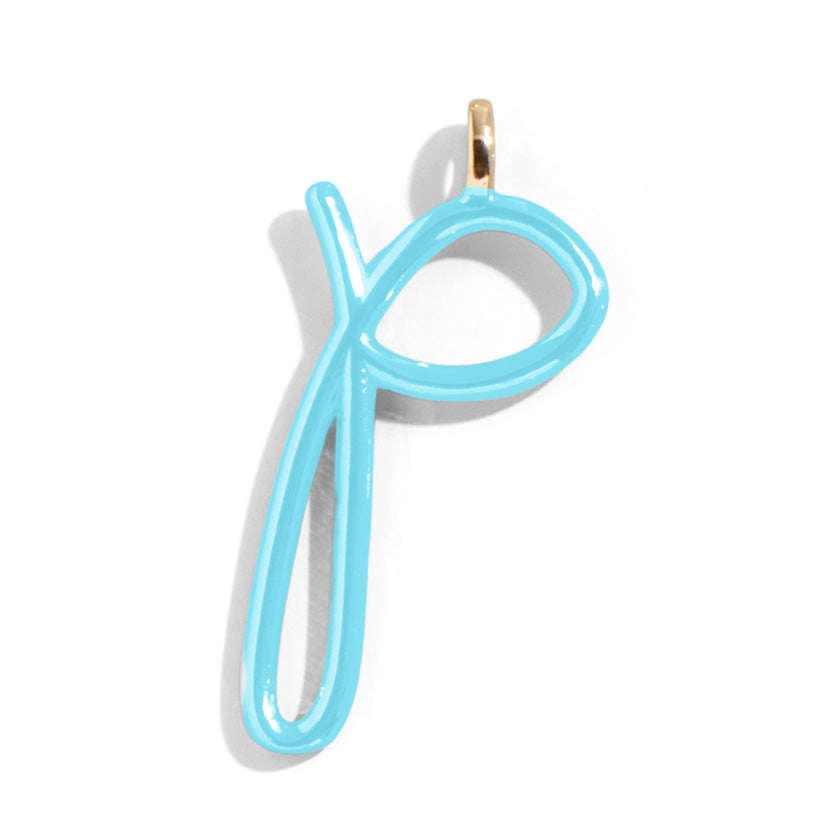 Custom Turquoise Enamel Script Letter Charm - P-Blues Comming