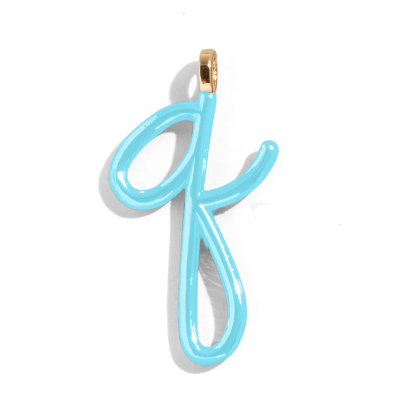 Custom Turquoise Enamel Script Letter Charm - Q-Blues Comming