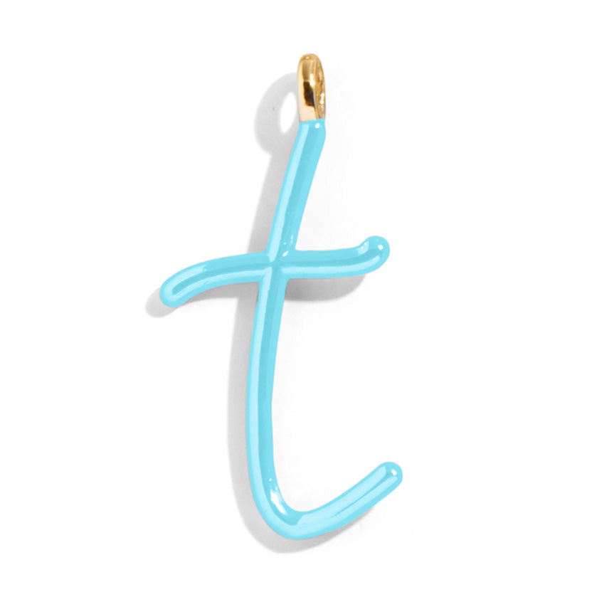 Custom Turquoise Enamel Script Letter Charm - T-Blues Comming