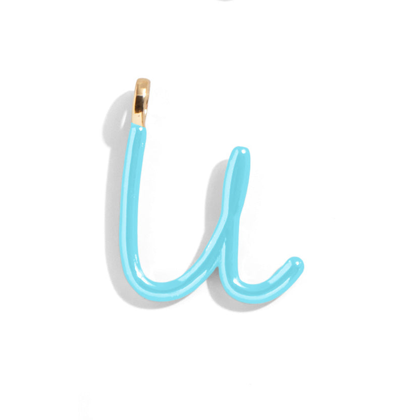 Custom Turquoise Enamel Script Letter Charm - U-Blues Comming