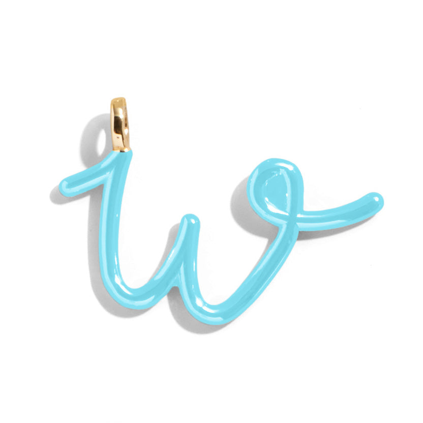 Custom Turquoise Enamel Script Letter Charm - W-Blues Comming