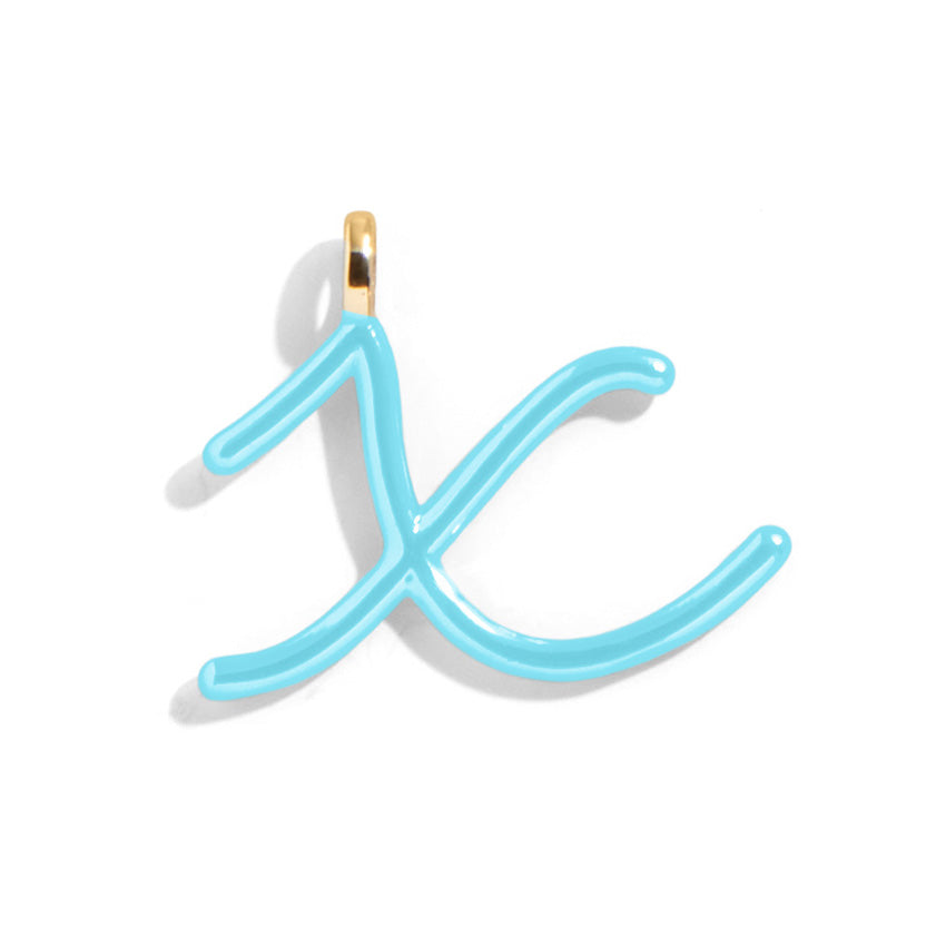 Custom Turquoise Enamel Script Letter Charm - X-Blues Comming
