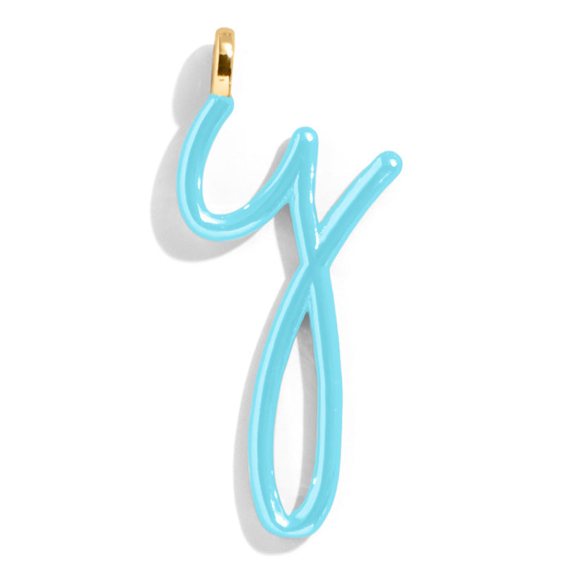 Custom Turquoise Enamel Script Letter Charm - Y-Blues Comming