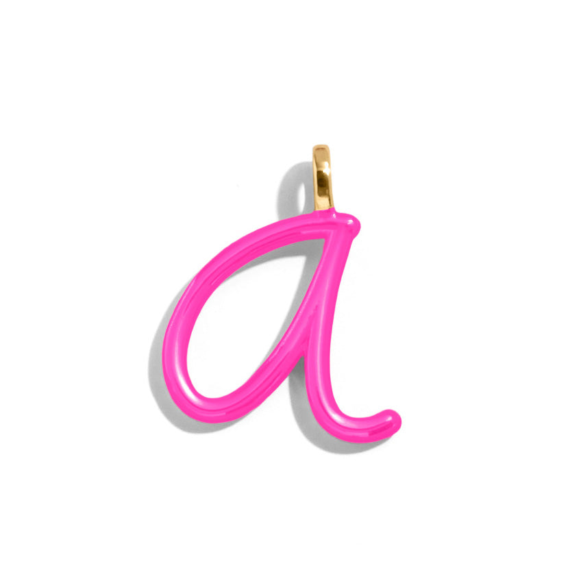 Custom Hot Pink Enamel Script Letter Charm - A-Blues Comming