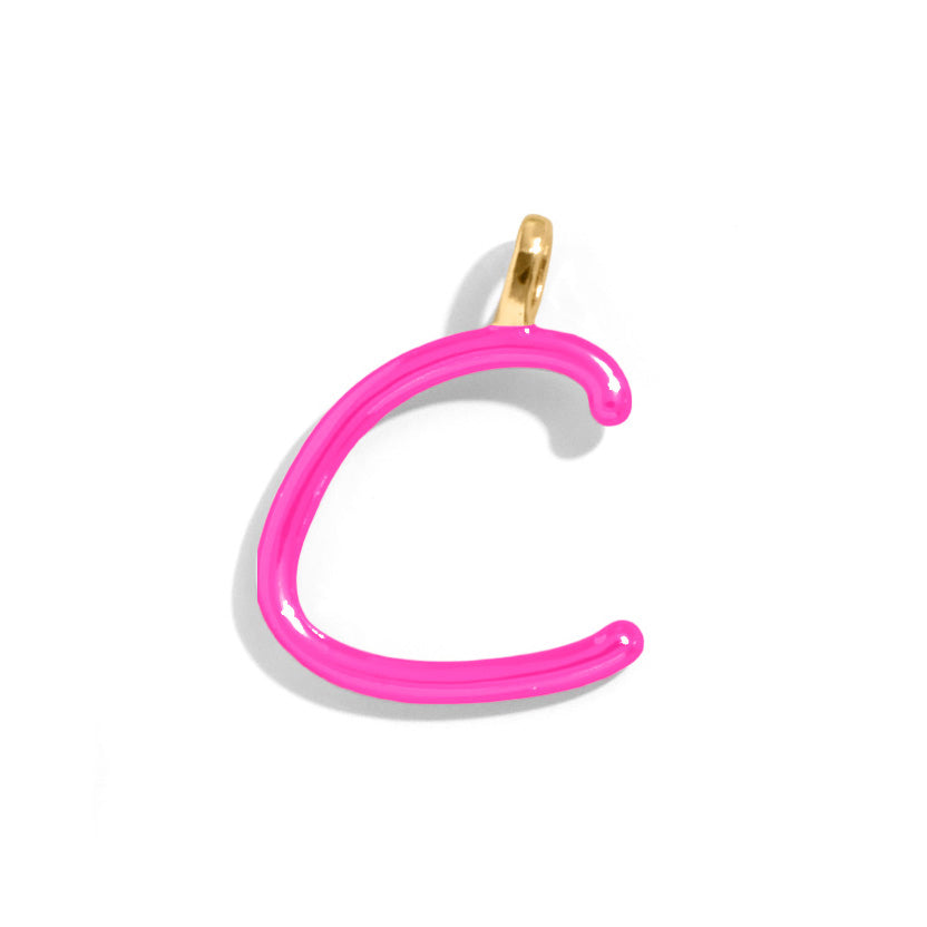 Custom Hot Pink Enamel Script Letter Charm - C-Blues Comming