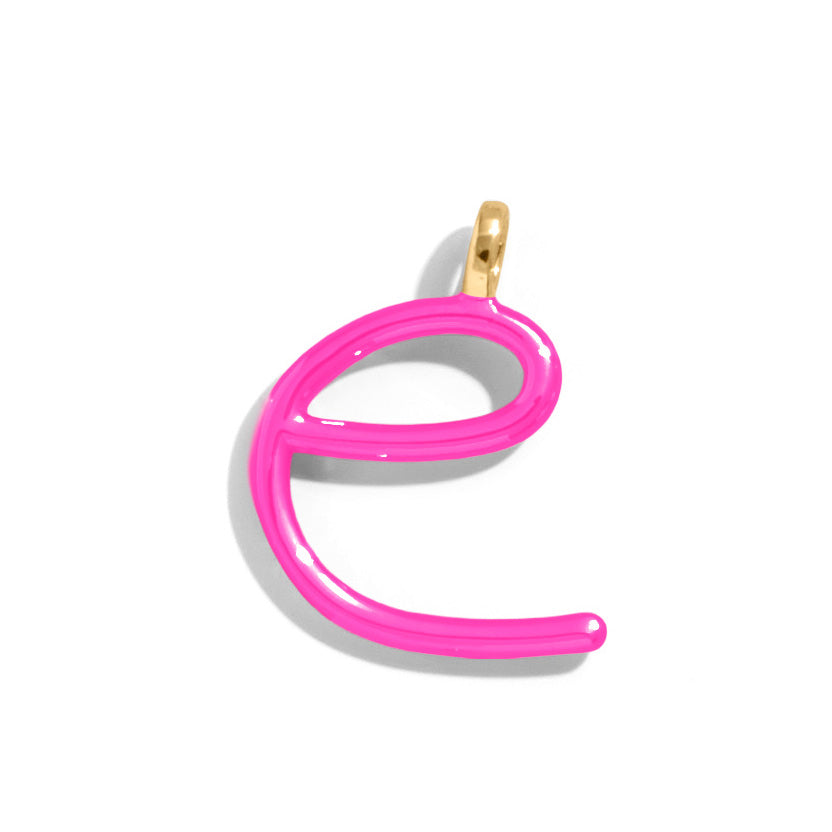 Custom Hot Pink Enamel Script Letter Charm - E-Blues Comming