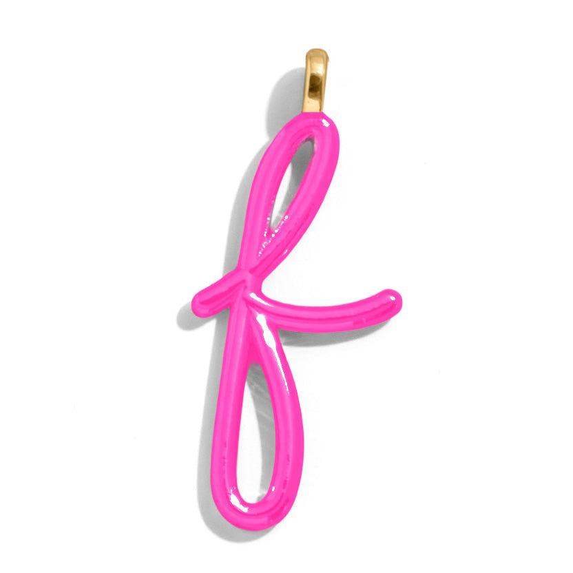 Custom Hot Pink Enamel Script Letter Charm - F-Blues Comming