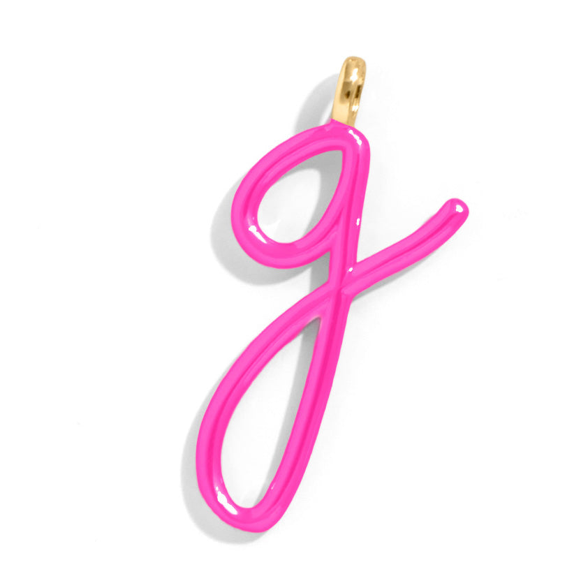 Custom Hot Pink Enamel Script Letter Charm - G-Blues Comming