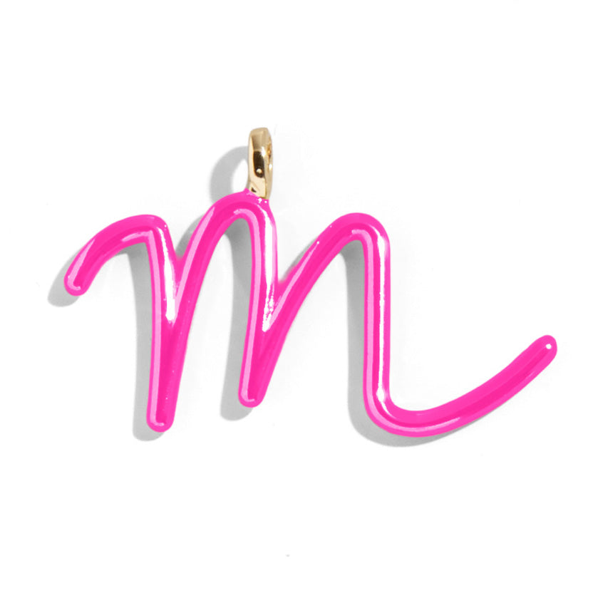 Custom Hot Pink Enamel Script Letter Charm - M-Blues Comming