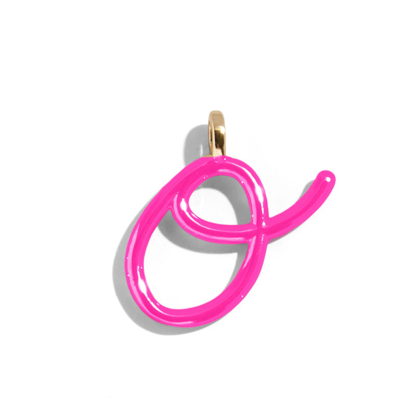 Custom Hot Pink Enamel Script Letter Charm - O-Blues Comming