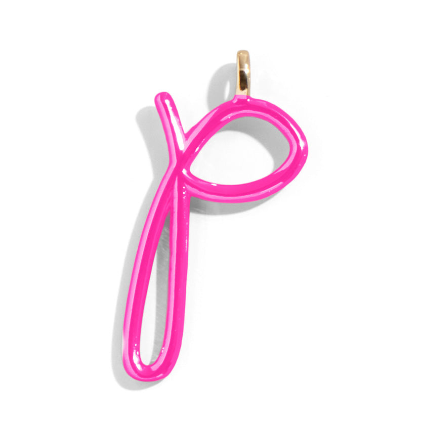 Custom Hot Pink Enamel Script Letter Charm - P-Blues Comming