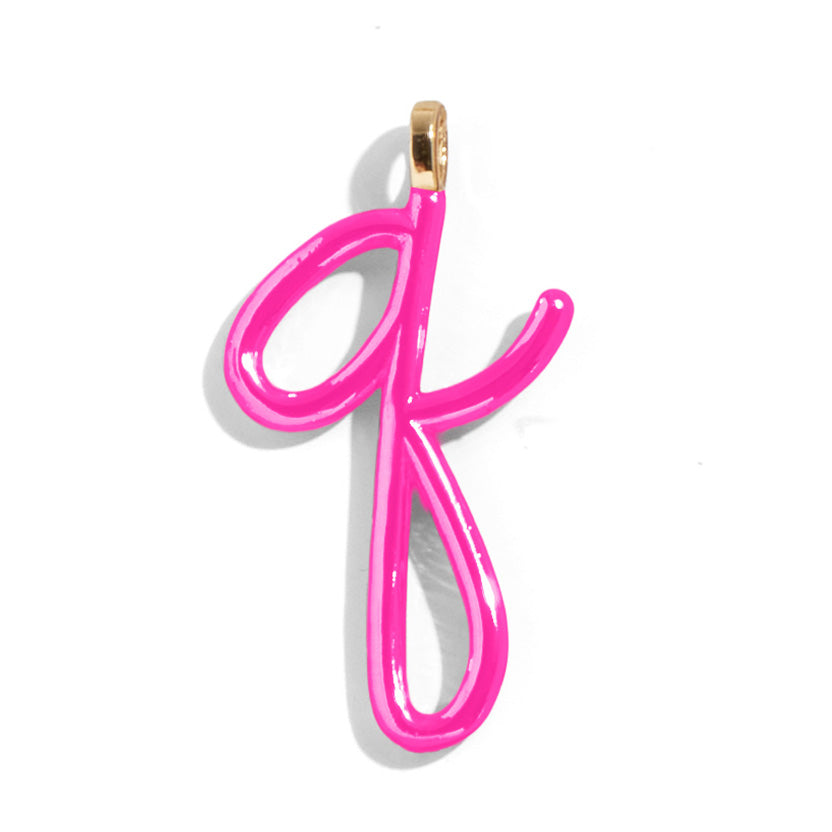 Custom Hot Pink Enamel Script Letter Charm - Q-Blues Comming