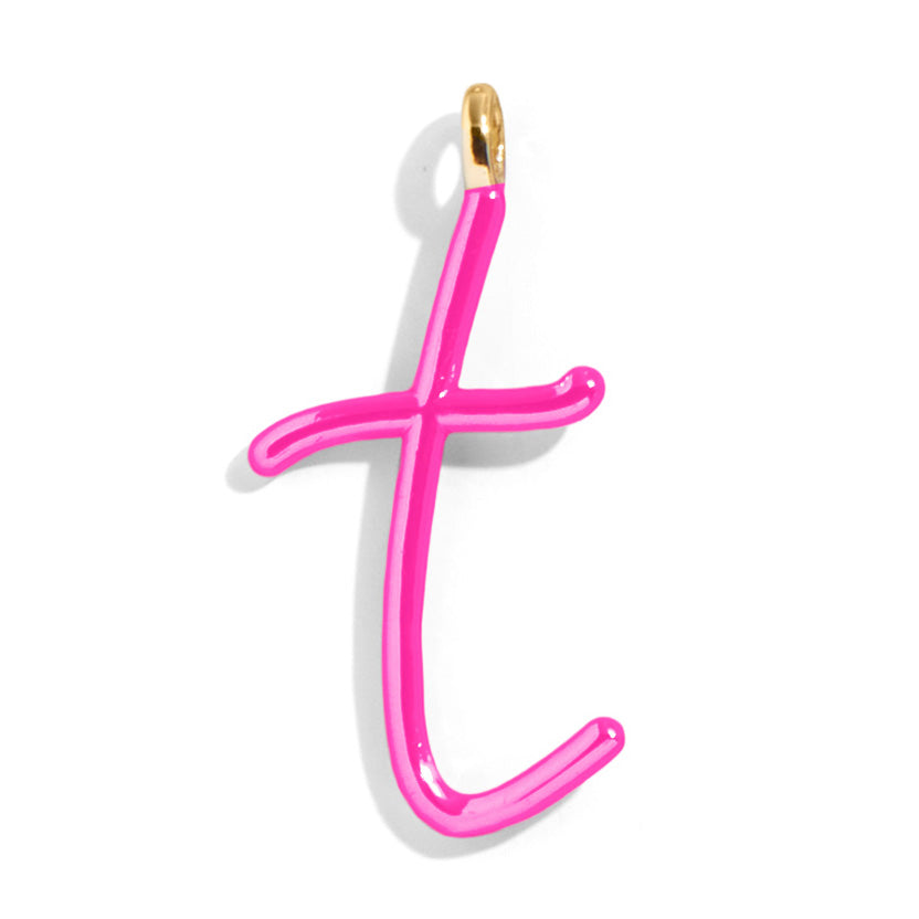 Custom Hot Pink Enamel Script Letter Charm - T-Blues Comming
