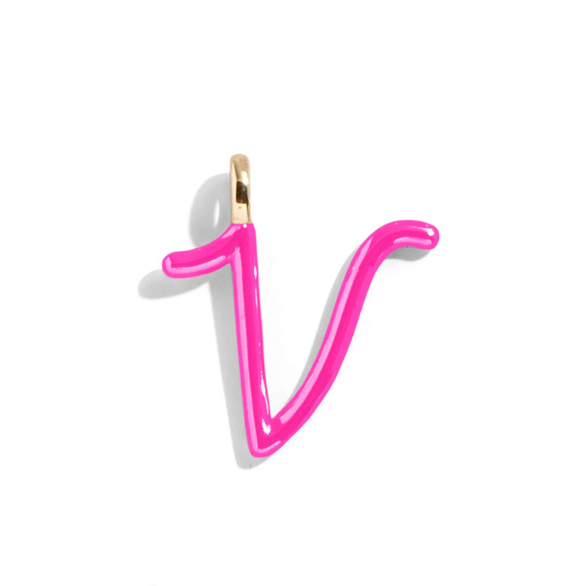 Custom Hot Pink Enamel Script Letter Charm - V-Blues Comming
