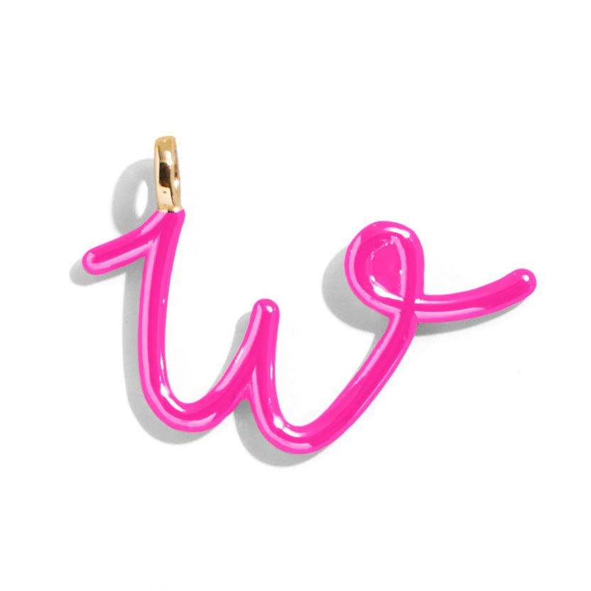 Custom Hot Pink Enamel Script Letter Charm - W-Blues Comming