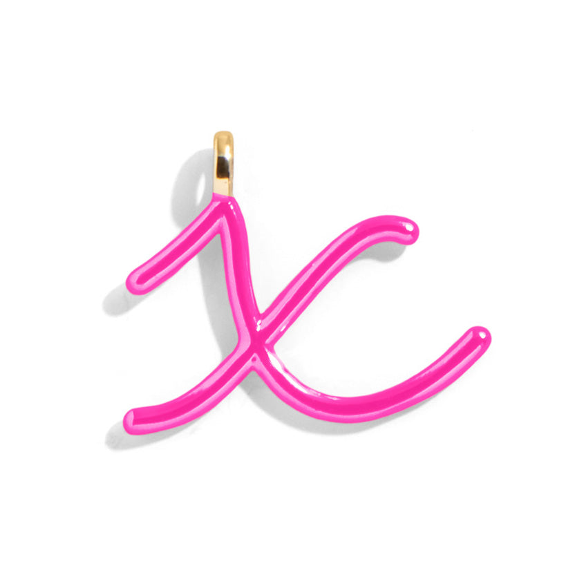 Custom Hot Pink Enamel Script Letter Charm - X-Blues Comming