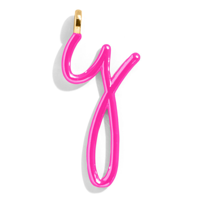 Custom Hot Pink Enamel Script Letter Charm - Y-Blues Comming