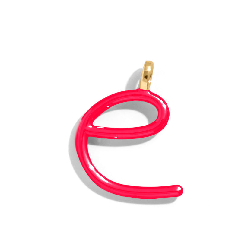 Custom Cherry Red Enamel Script Letter Charm - E-Blues Comming