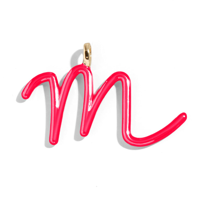 Custom Cherry Red Enamel Script Letter Charm - M-Blues Comming