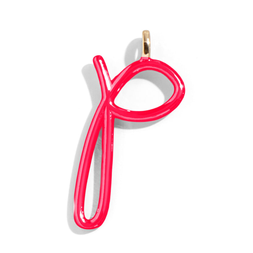 Custom Cherry Red Enamel Script Letter Charm - P-Blues Comming