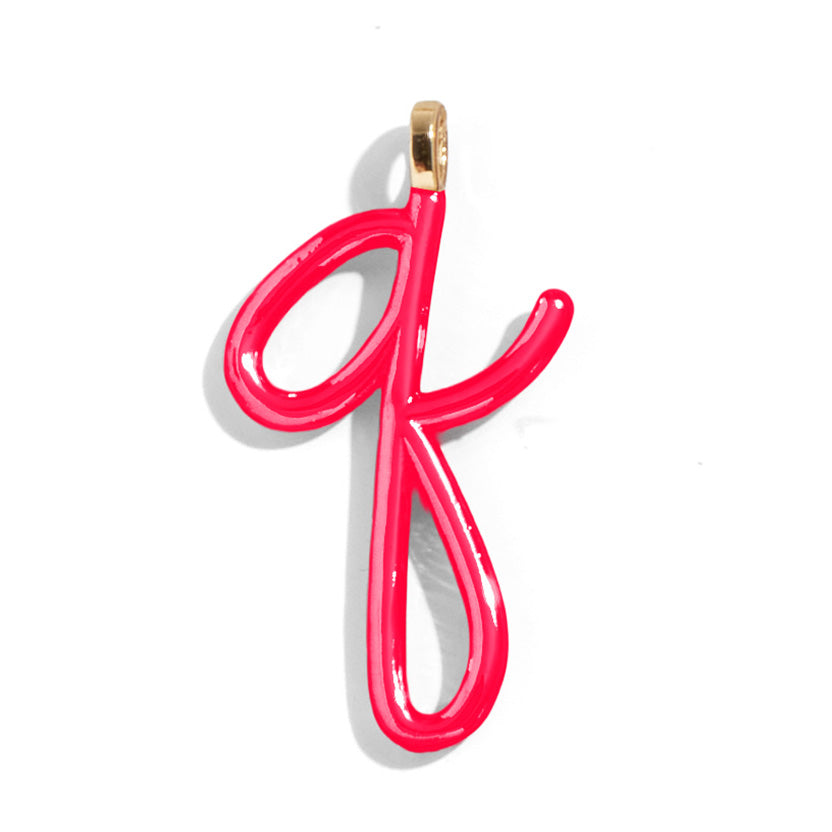 Custom Cherry Red Enamel Script Letter Charm - Q-Blues Comming
