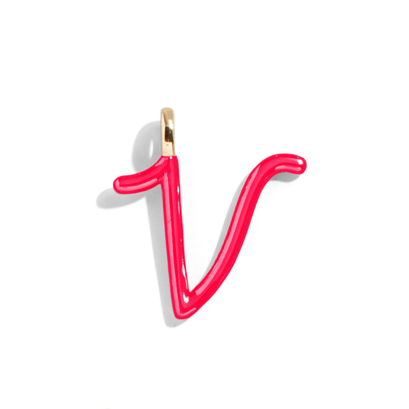 Custom Cherry Red Enamel Script Letter Charm - V-Blues Comming