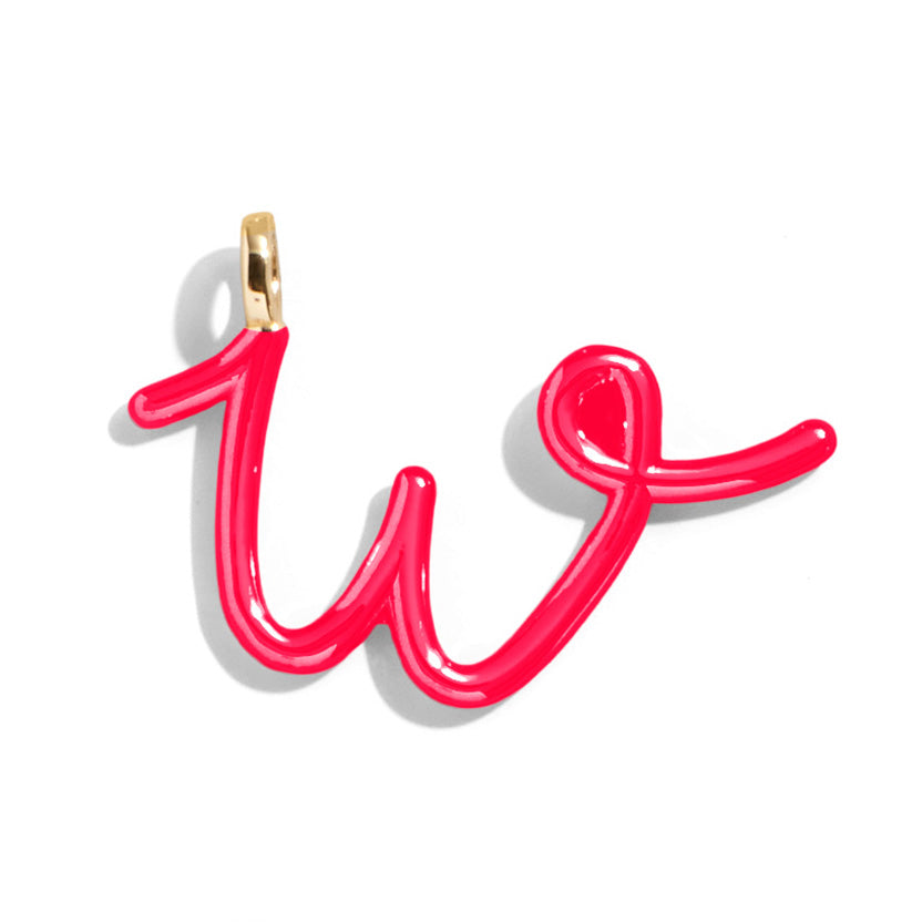 Custom Cherry Red Enamel Script Letter Charm - W-Blues Comming