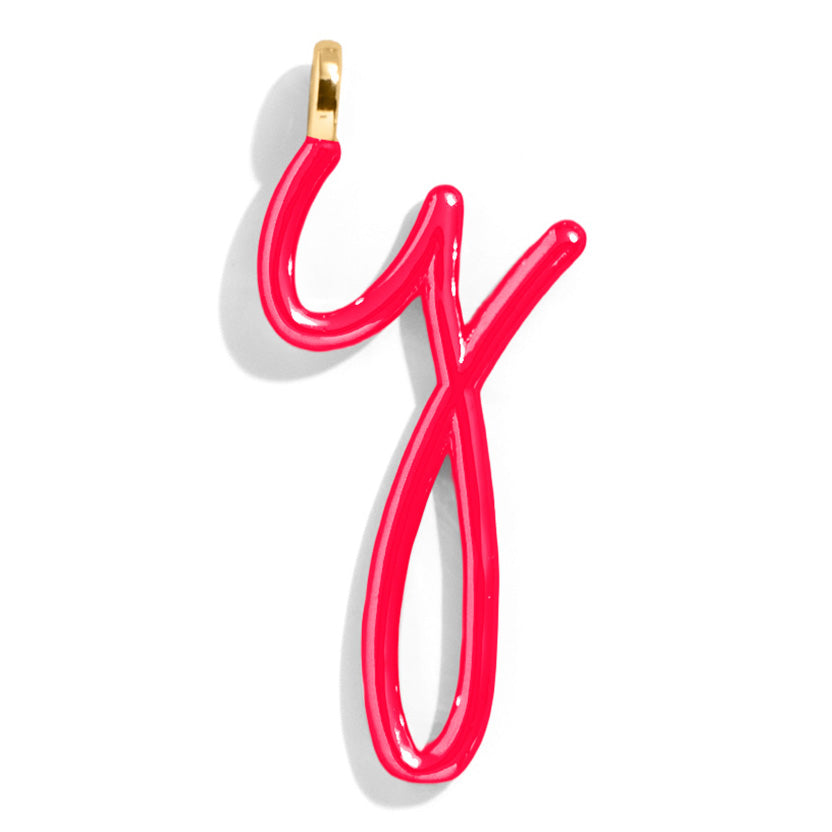 Custom Cherry Red Enamel Script Letter Charm - Y-Blues Comming